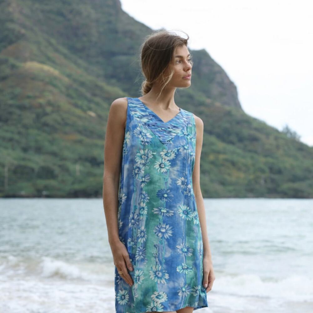 JAMS WORLD Vintage Jackie Daisy Shift Dress Blue Green Medium M